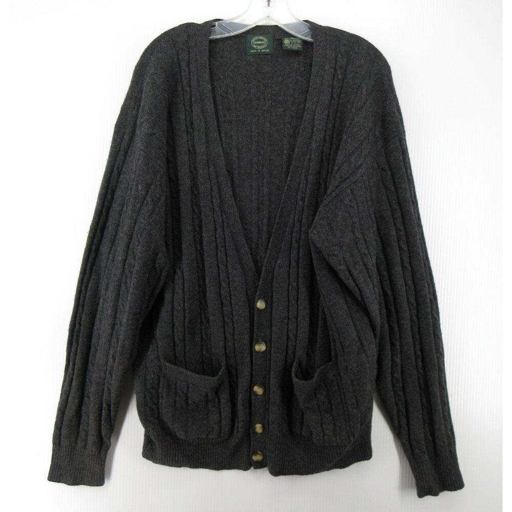 VINTAGE Saddles Sweater Medium Lambs Wool Cardigan Grandpa Cable Knit